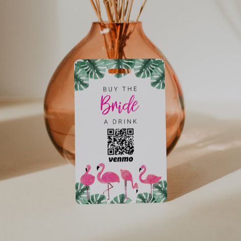 OAKLEY Buy the Bride a Drink QR Code Badge for $4.47 - Bachelorette Craft Bachelorette Crafts, Buy The Bride A Drink, Bachelorette Card, Bachelorette Drink, Tropical Bachelorette, Pink Bachelorette, Bachelorette Party Supplies, Tropical Palm Leaves, Bachelorette Games