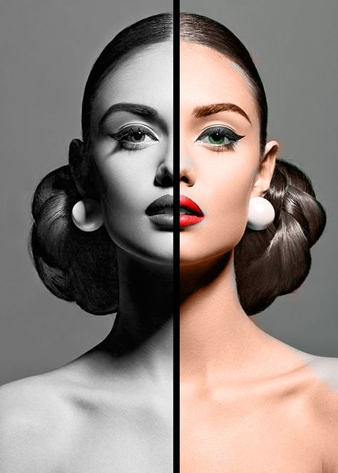 A Black And White Image COLORIZED! #photoshop #photo #color #blackandwhite #restoration Photographic Makeup, Black And White Makeup, Black And White Models, Black And White Face, White Makeup, Editorial Hair, Creative Portrait Photography, Black And White Film, Halloween Makeup Looks