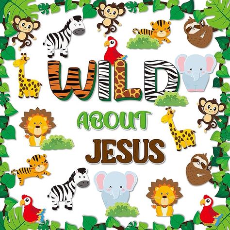 Amazon.com: 87Pcs Jungle Animals Leaves Bulletin Board Set for Back to School Classroom Wild Animal Cut-Outs Wild About Jesus Christian Wall Decals Decor Supplies for Chalkboard Church Preschool Forest Party : Office Products Leaves Bulletin Board, Safari Bulletin Boards, Jungle Bulletin Boards, Christian School Classroom, Flower Bulletin Boards, Classroom Tree, Holiday Bulletin Boards, Christian Wall Decals, Jungle Theme Classroom