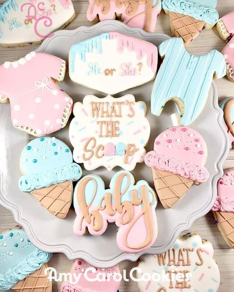 Whats The Scoop Cookies, What’s The Scoop Gender Reveal Cookies, What’s The Scoop Gender Reveal Diy, Scoop Gender Reveal, Gender Reveal Dessert, Baby Shower Gender Reveal Cake, Gender Reveal Ultrasound, Baby Reveal Cakes, Gender Reveal Baby Shower Themes