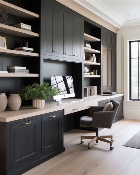 Office Wall Unit Ideas, Study Built Ins, Office Cabinets Ideas, Built In Office, Home Office For Two, Built In Desk And Shelves, Built In Bookcases, Home Office Built Ins, Office Built Ins