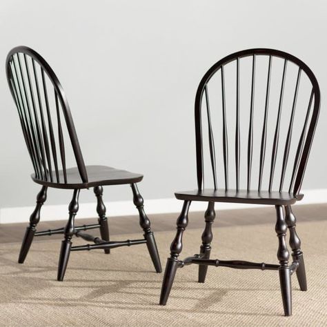 Sunset Trading Sunset Selections Windsor Spindleback Dining Chair in Antique Black - Set of 2 | Hayneedle Spindle Chair, Windsor Dining Chairs, Antique Dining Chairs, Spindle Dining Chair, Black Dining Chairs, Vintage Dining Chairs, Wooden Dining Chairs, Windsor Chair, Wood Dining Chairs