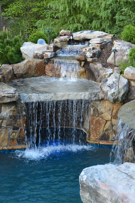 Water Features | Georgia Classic Pool Grotto Pool, Water Wall Fountain, Custom Water Feature, Rock Waterfall, Pool Water Features, The Human Eye, Backyard Water Feature, Waterfalls Backyard, Natural Swimming Pools