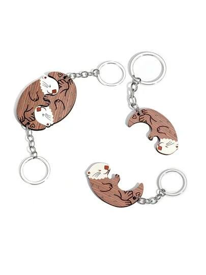 3pcs Wooden Kangaroo Keychain Cute Cartoon Puzzle Pendant Keyring For Couples, Friends, Family, Car Keychains | SHEIN USA Cartoon Otter, Otter Keychain, Couples Keychains, Embellished Bags, Wooden Keychain, Animal Bag, Adorable Cartoon, Metal Models, Cute Cartoon Animals