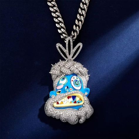 Iced Out Jesus Piece with Colored Enamel Pendant with Cuban Link Chain Travis Scott Chain, Rapper Jewelry, Phoenix Pendant, Enamel Necklaces, Hip Hop Jewelry, Cuban Link Chain, Cz Diamond, Travis Scott, Sapphire Diamond