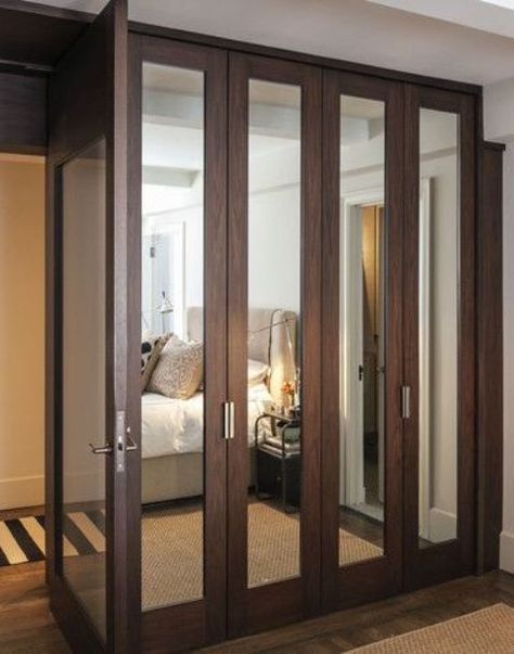 20 Mirror Closet And Wardrobe Doors Ideas Mirror On Cupboard Door, Mirror On Cupboard, Mirrored Cupboards, Mirrored Bifold Closet Doors, Storage Behind Door, Mirrored Closet Doors, Mirror Cupboard, Bed Closet, Mirrored Closet