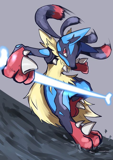 Mega Lucario Art, Lucario Tattoo, Latios Pokemon, Giratina Pokemon, Pokemon Mix, Pokemon Mega, Mega Lucario, Solgaleo Pokemon, Lucario Pokemon