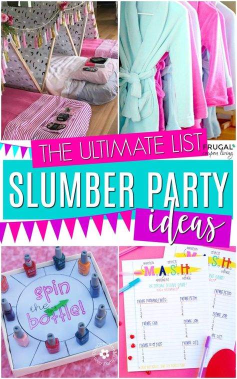 The Ultimate List of Slumber Party Ideas - create the best birthday or just because sleepover ever! #FrugalCouponLiving #sleepover #birthdayparty #slumberparty #birthday #party #girls #girlsparty #slumber #sleepoverparty #sleepoverpartyideas #sleepovergames #sleepoverandslumberpartyideas Girls Sleepover Party, Party Ideas For Girls, Birthday Sleepover Ideas, Summer Party Ideas, Slumber Party Birthday, Teen Sleepover, Girls Slumber Party, Sleepover Tiktok, Slumber Party Games