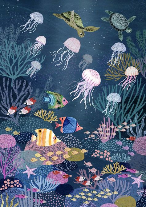 Art Unit, Ocean Illustration, Lilla Rogers, Garden Mural, Sea Illustration, Illustration Kunst, Underwater Art, Art Mignon, Soyut Sanat Tabloları