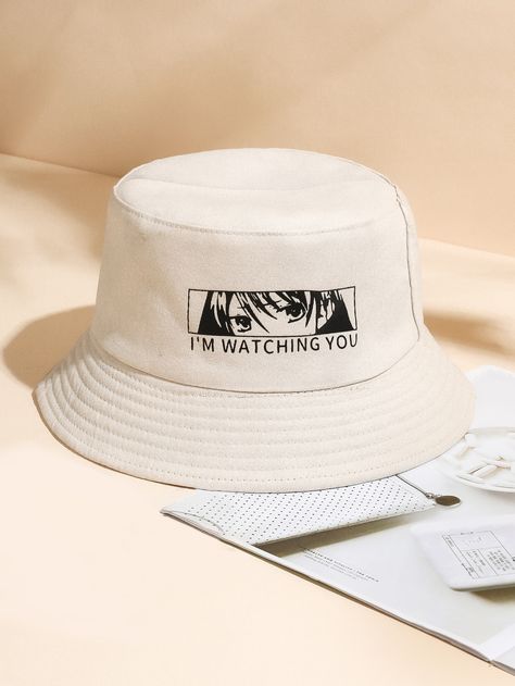 Cartoon & Letter Graphic Bucket Hat Bucket Hat Ideas, Bucket Hat Aesthetic, Bad Girl Style, Designer Bucket Hats, Bts Clothing, Hat Aesthetic, Bucket Hat Design, Bucket Cap, Trendy Hat