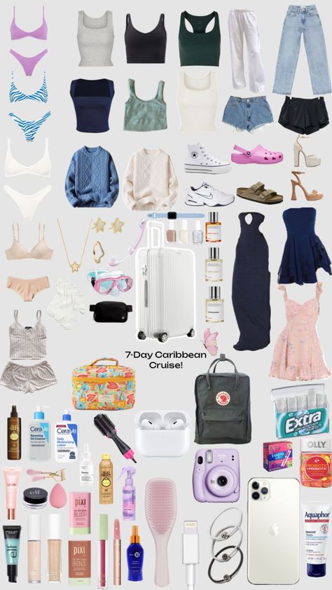 What I’m packing! #caribbean #cruise #outfit #outfitinspo #beauty #cleangirlvibe Cruise Outfits Bahamas, Summer Cruise Outfits, Cruise Packing List Caribbean, Spring Break Packing List, Spring Break Packing, Cruise Outfits Caribbean, Caribbean Outfits, Packing List For Cruise, Travel Bag Essentials