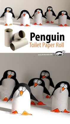 Toilet Paper Roll Penguin Craft Project for Kids. Picture and video instructions. #christmasartsandcraftsforkids, Paper Roll Crafts For Kids, Toilet Roll Craft, Penguin Crafts, Penguin Craft, Rolled Paper Art, Toilet Paper Crafts, Project For Kids, Toilet Paper Roll Crafts, Paper Roll Crafts