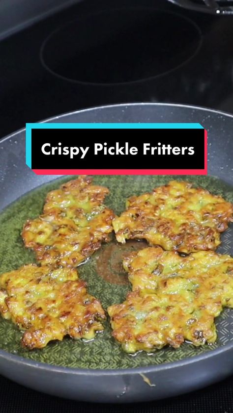 Crispy Pickle Fries, Fried Pickle Fritters, How To Make Fried Pickles Easy, Diy Fried Pickles, Fried Cucumber Recipes, Recipe For Fried Pickles, Pickle Snacks Ideas, Pickle Fritters, Crispy Fried Pickle Fritters