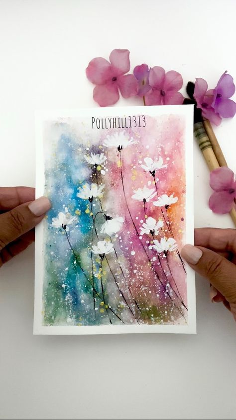 Flower Cards Ideas, Watercolor Flowers Birthday Card, Watercolor Birthday Cards Ideas, Watercolor Cards Ideas Birthday, Ink And Watercolor Art Ideas, True Self Art, Watercolour Birthday Card Ideas, Watercolour Cards Ideas, Card Art Ideas