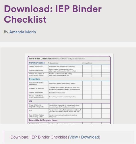 Printable IEP Binder Checklist and related material to download Iep Checklist, Iep Binder, Iep Organization, Printable Organizer, Iep Meetings, Binder Printables, Teaching Special Education, Free Checklist, Child Therapy