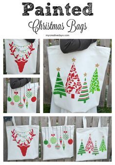 mycreativedays: Painted Christmas Bags & My Barn Wood Reindeer Wood Reindeer, Budget Decorating, Christmas Tote Bags, Home Budget, Easy Christmas Crafts, Christmas Mantels, Christmas Pins, Christmas Bags, Diy Blog