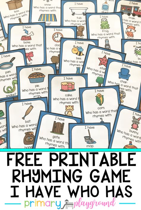 Free Printable Rhyming I Have Who Has Game - Primary Playground I Have Who Has, Rhyming Word Game, Rhyming Words Activities, Primary Playground, Cvc Games, Classroom Attendance, Attendance Chart, Rhyming Games, Rhyme Scheme