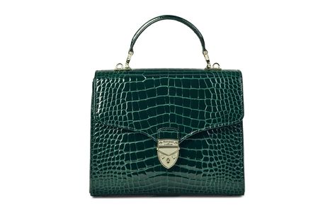 London Mayfair, Croc Print, Aspinal Of London, Croc Leather, Denim Bag, Grab Bags, Leather Handle, Chain Strap, Embossed Leather