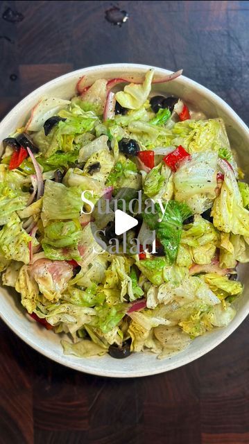 Rocco Gizzo on Instagram: "Sunday Salad | a lot of you have been asking for my salad recipe after seeing my Meatball post earlier this week. 

So here’s my Sunday Salad recipe - it’s a go-to, and the best salad you can make for Sunday Dinner! 

🥗Salad🥗
- 1 head of iceberg lettuce 
- 1 roasted bell pepper, diced 
- 1/4 red onion, thinly sliced 
- 1/3 cup peperoncini, sliced 
- 4oz black olives, sliced

✨Italian Dressing✨ 
- 3/4 cup red wine vinegar 
- 3/4 cup olive oil
- 2 garlic cloves, grated 
- 1 tbsp dried oregano 
- 1 tbsp dried basil
- 1/4 tsp red pepper flakes
- 1 tbsp honey
- 1/3 cup freshly grated Parm
- Salt and pepper to taste. 

Using a blender or an immersion hand blender, blend all the Italian Dressing ingredients until the dressing is fully emulsified. 

In a large bowl, ad Italian Side Salad, Iceberg Lettuce Recipes, Iceberg Lettuce Salad, Iceberg Salad, Healthy Dressing Recipes, Green Salad Dressing, Lettuce Salad Recipes, Lettuce Recipes, Beef Salad