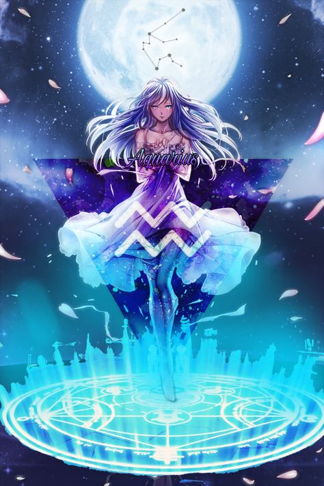 An Aquarius image in anime version with water wave spells Anime Zodiac Aquarius, Aquarius Anime Characters, Aquarius Pictures, Aquarius Character, Aquarius Photoshoot, Aquarius Images, Drake Hotline, Aquarius Aesthetic, Best Drawing Ideas