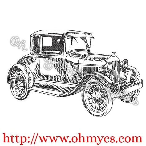 Vintage Car Sketch, Sketch Embroidery, Old Vintage Cars, Embroidery Design Download, Tinta China, Wallpaper Trends, Car Sketch, Free Machine Embroidery Designs, Car Drawings