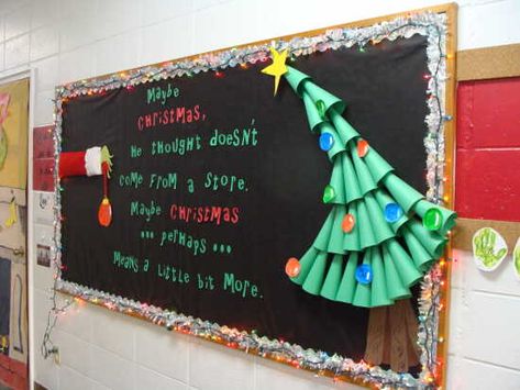 Whoville Bulletin Board Ideas, Grinch Bulletin Board, Classroom Display Boards, Bulletin Board Tree, Creative Bulletin Boards, Cute Bulletin Boards, Christmas Bulletin Board, Christmas Bulletin, Preschool Bulletin Boards