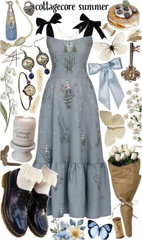 Blue Cottagecore Outfit, Cottagecore Aesthetic Blue, Cottagecore Aesthetic Dresses, Cottagecore Style Guide, Modern Cottage Core Outfit, Cottage Core Fashion Aesthetic, Summer Cottagecore Outfits, Cottagecore Outfits Aesthetic, Hobbit Clothes