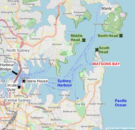 Map of Watsons Bay and Sydney Harbour North Sydney, Harbor Bridge, Rose Bay, Harbour Bridge, Sydney Harbour, Kids Play, Sydney Harbour Bridge, Pacific Ocean, Sydney Australia