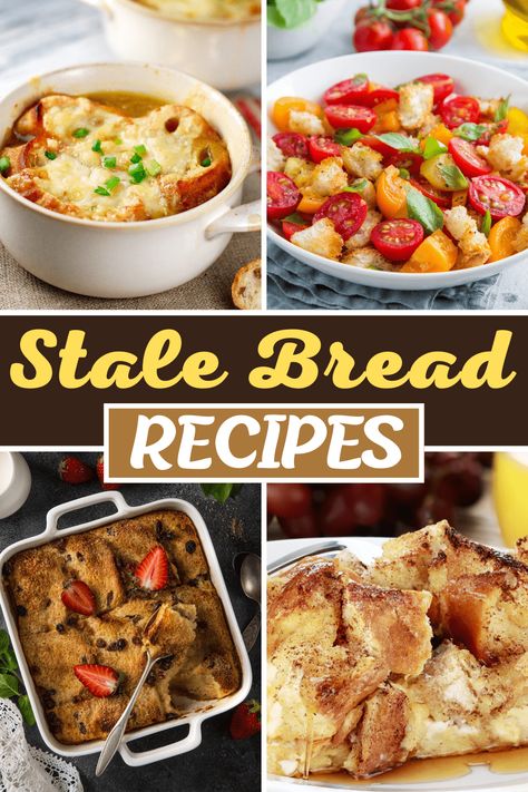 Stale bread recipes are perfect for using up your day-old loaf! From croutons to bread pudding to muffins, never let it go to waste again with these easy dishes. Recipes With Bread Slices, Recipes With Old Bread, Stale Bread Recipes, Leftover Bread Recipes, Savory Bread Puddings, Baguette Recipe, French Bread Recipe, Baguette Bread, Leftover Bread