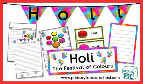 A great selection of Holi printables for the Foundation Phase - Early Years -  KS1 - kindergarten Festival Of Colours, Teaching Resources Primary, Color Festival, Teaching Activities, Spring Festival, Color Activities, Treasure Chest, Early Years, Kindergarten Activities