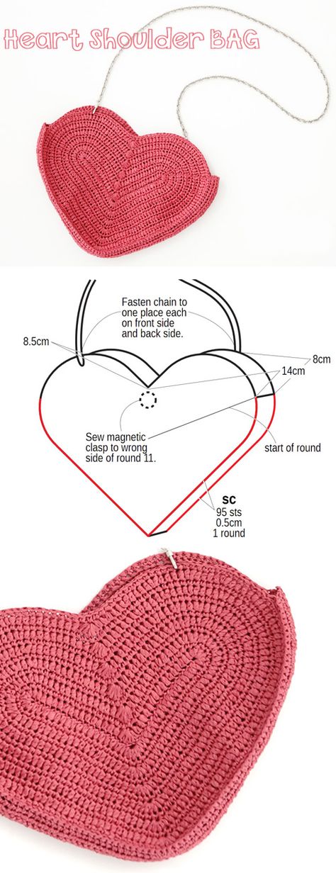 Heart Purse Crochet Pattern, Crochet Heart Purse Free Pattern, Cute Crochet Bag Pattern, Diy Heart Bag, Heart Crochet Bag Pattern, Crochet Shoulder Bag Pattern Free, Heart Bag Pattern, Heart Bag Crochet, Crochet Bag Patterns Free