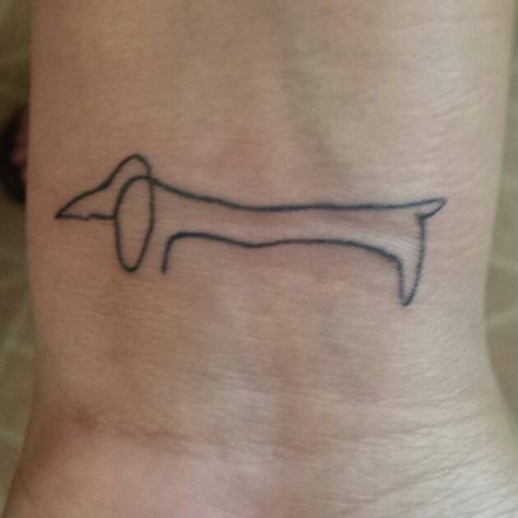 My new tattoo. Picasso's Le Chien line drawing. Love it! Drawing Love, New Tattoo, Dachshund Love, Jesus Fish, New Tattoos, Fish Tattoos, Line Drawing, Jesus Fish Tattoo, Dachshund