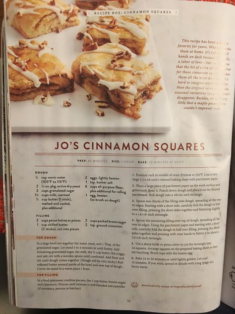 Jo’s Cinnamon Squares Recipe { Joanna Gaines } Magnolia Journal Winter 2018 Cinnamon Squares, Magnolia Table Recipes, Joanna Gaines Recipes, Magnolia Journal, Square Recipes, Magnolia Table, Cooking Basics, Roll Cake, Sweet Roll