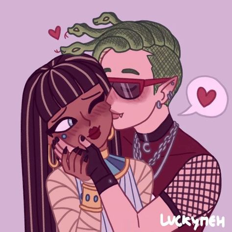 Deuce X Cleo, Mh Fanart, Deuce Gorgon, Helloween Wallpaper, Monster H, Monster High School, Arte Monster High, Monster High Pictures, Monster Prom