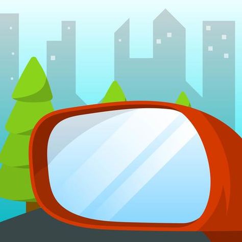 Flat Left Rear View Mirror Of Car with City Skyline Background Vector Illustration Mirror Graphic, Skyline Background, Rear Mirror, Cityscape Photos, Logo Banners, Marketing Design, Custom Illustration, Background Banner, Custom Branding