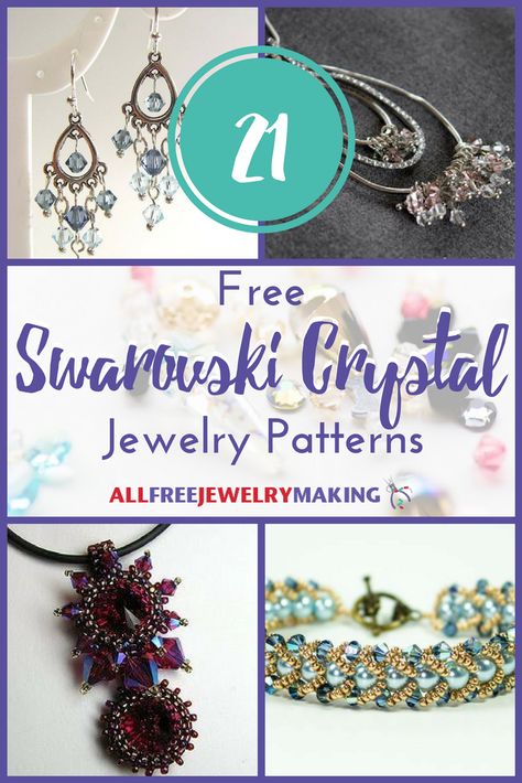 Do you love making jewelry with crystals as much as we do?  Add some sparkle to your life with one (or more!) of these 21 Free Swarovski Crystal Jewelry Patterns! Crystal Jewelry Design, Diy Statement Necklace, Diy Jewelry Tutorials, Jewelry Travel, Swarovski Crystal Jewelry, Swarovski Crystal Bracelet, Swarovski Beads, Necklace Patterns, Beaded Earrings Patterns