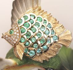 Fish Brooch, Fish Jewelry, Paraiba Tourmaline, Doll Vintage, Diamond Brooch, Pin Pendant, Animal Jewelry, High Jewelry, Ruby Lane