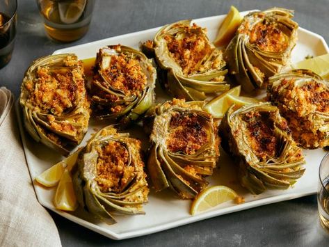 Get Crab Cake-Stuffed Artichokes Recipe from Food Network Artichoke Dinner, Best Artichoke Recipe, Artichoke Frittata, Stuffed Artichokes, Recipes Brunch, Lunch And Dinner Recipes, Mothers Day Dinner, Dinner Desserts, Frittata Recipe