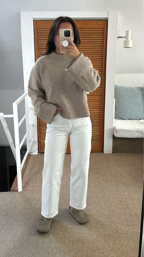 Shop High Waist Tapered Leg Jeans and other curated products on LTK, the easiest way to shop everything from your favourite creators. Birkenstock Boston Outfit Fall, Boston Clogs Outfit, Birkenstock Boston Outfit, Boston Outfits, Outfit Minimalist, Birkenstock Outfit, Clogs Outfit, Boston Clogs, Tapered Leg Jeans