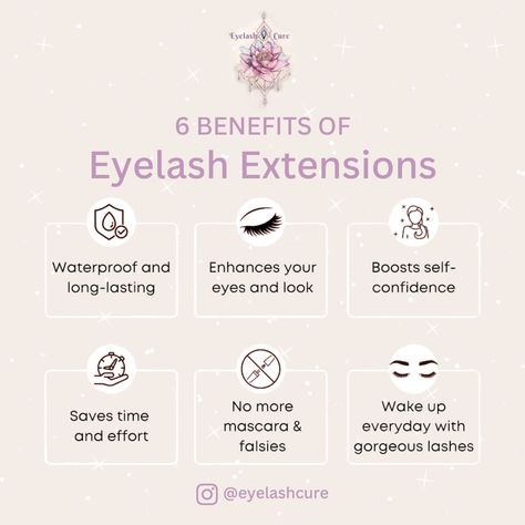 Here are our top 6 reasons to get eyelash extensions!💜💜 Eyelash Extension Information, Eyelash Extensions Education, Reasons To Get Lash Extensions, Eyelash Extension Process, Eyelash Extension Training Manual, Eyelash Extension Course, Eyelash Extensions Salons, Extension Training, Eyelash Extension Training