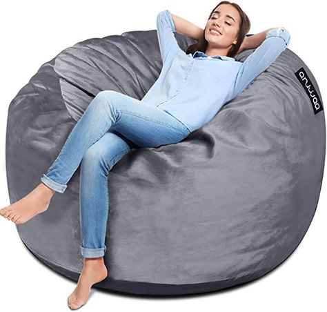 ANUWAA Bean Bag Chair, 4 Foot Memory Foam Bean Bag for Adults, Big Sofa with Fluffy Removable Microfiber Cover, Furnitures for Dorm Room and Living Room, Grey 4' Bean Bag Chairs For Adults, Bean Bag Filler, Fur Bean Bag, Giant Bean Bag Chair, Big Sofa, Large Bean Bags, Adult Bean Bag Chair, Giant Bean Bags, Bean Bag Chairs