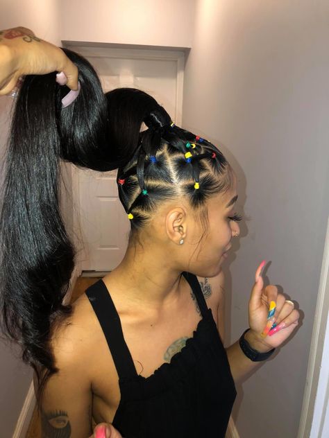 Crisscross Rubberband Braids, Rubber Band Ponytail Hairstyles, Rubber Band Hairstyles Ponytail, High Ponytail Hairstyles, Weave Ponytail Hairstyles, Sleek Ponytail Hairstyles, Black Ponytail Hairstyles, Feed In Braids Hairstyles, Natural Hair Styles Easy