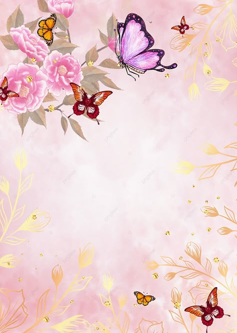 Butterfly Flower Beautiful Golden Plant Watercolor Halo Background Halo Background, Golden Watercolor, Plant Watercolor, Border Background, Cat Air, Butterfly Flowers, Halo, Free Download, For Free