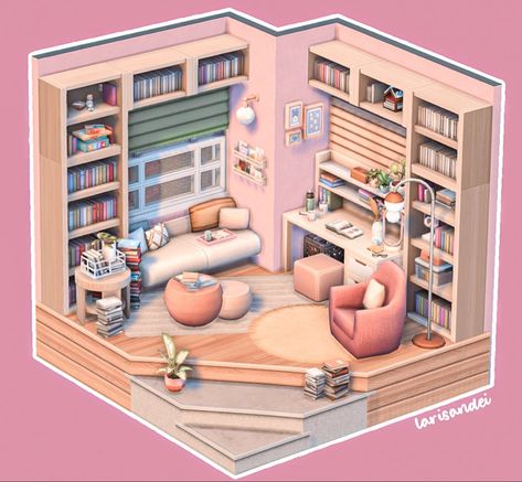 Sims 4 Room Ideas Living Room, Sims 4 Inspiration, Sims4 Inspiration, Cosy Study, Cottage Sims 4, The Sims 4 Builds, Sims Room, Sims Rooms, Sims 4 Builds