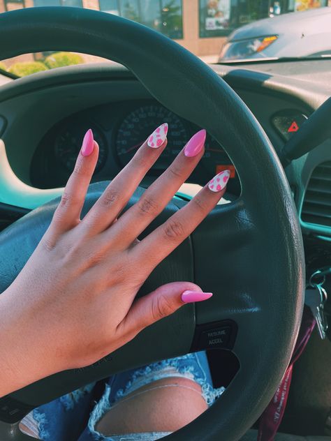 Pink Cow Print Nail Decal Pink Cow Print Nails Almond, Nashville Bachelorette Nails Ideas, Vacation Nails Almond Shape Pink, Tennessee Vacation Nails, Cowprint Nail Design Pink, Bachelorette Nails Pink, Summer Vacation Nails Almond Shape, Nashville Bachelorette Nails, Pink Cowprint Nails Acrylic