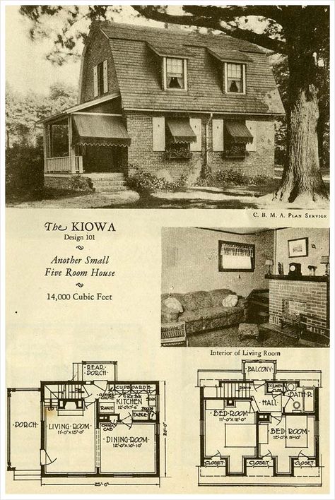 Colonial Style Tiny House, Small Dutch Colonial Homes, Old House Floor Plans 2 Story, Dutch Colonial House Plans, Small Dutch Colonial House Plans, Preservation Architecture, Vintage Home Plans 1920s, Retro Decorating, Dutch Colonial House