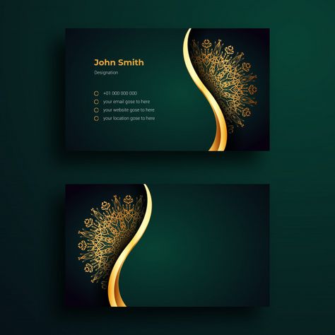 Business card template with luxury manda... | Premium Vector #Freepik #vector Luxury Template, Ornamental Mandala, Elegant Business Cards Design, Luxury Business Card, Yellow Business Card, Arabesque Design, Blue Business Card, Modern Business Cards Design, Professional Business Card Design