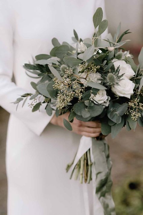 November Wedding Flowers, Green Wedding Bouquet, Eucalyptus Bouquet, Green Bouquet, Flowers And Greenery, Sage Wedding, Seeded Eucalyptus, Eucalyptus Wedding, Bouquet Of Flowers