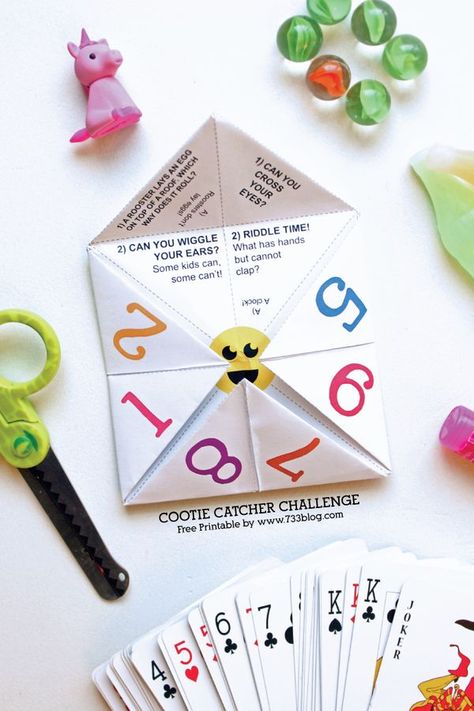 Cootie Catcher Challenge Printable Kids Game Activity Art Games For Kids, Cootie Catcher, Free Games For Kids, Free Activities For Kids, Idea Room, Kids Game, Indoor Activities For Kids, Childrens Games, Summer Activities For Kids