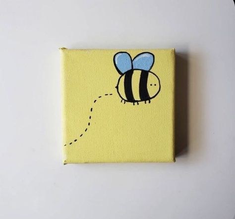 Cute Easy Paintings, Mini Toile, Bee Drawing, Bee Painting, Small Canvas Paintings, Simple Canvas Paintings, Canvas Paint, Cute Canvas Paintings, Easy Canvas Art